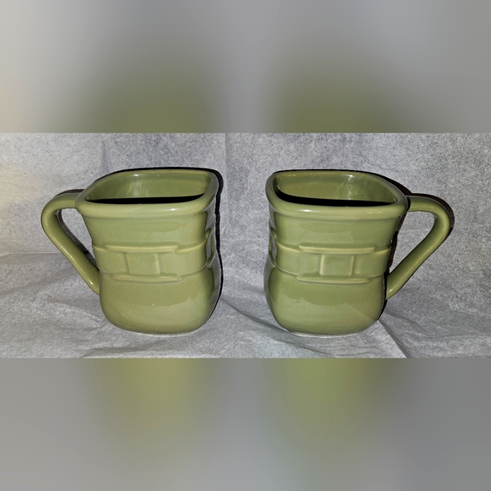 Longaberger Pottery Square Coffee Mug Sage Green Woven Traditions